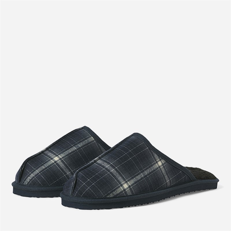 JACK & JONES Mens Dudely Slippers Navy Blazer Checks - Image 1