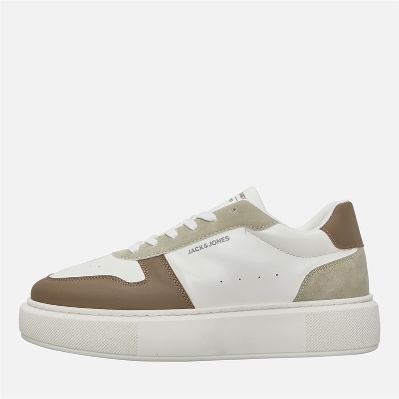 JACK & JONES Mens Cobra PU Combo Trainers White/Plaza Taupe