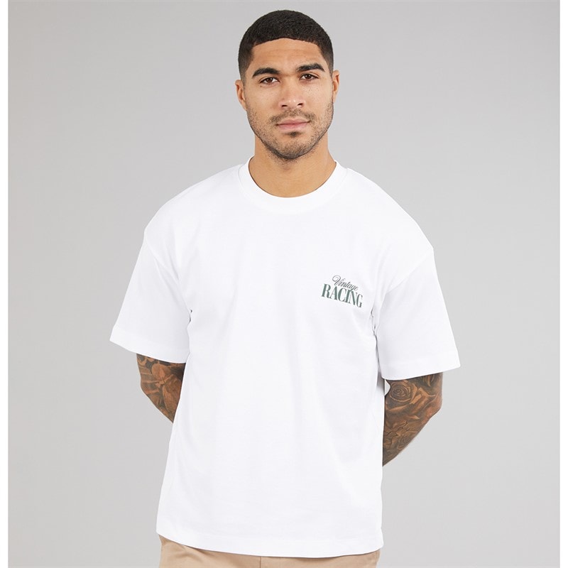 JACK & JONES Mens Vintage Racing T-Shirt Bright White - Image 2