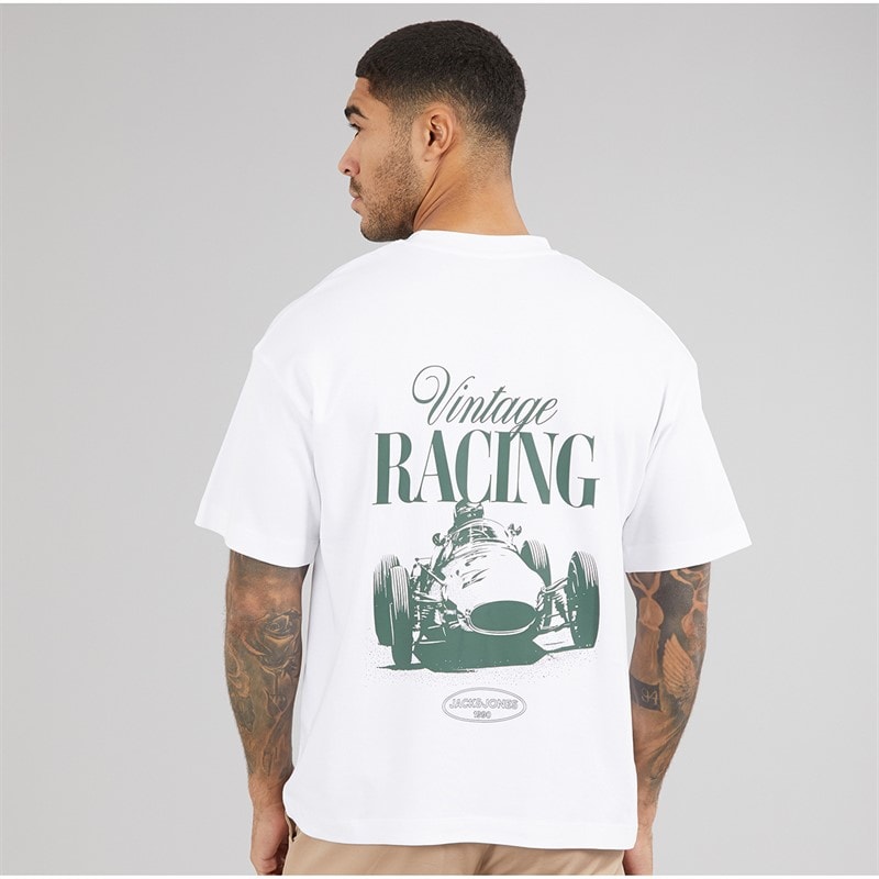 JACK & JONES Mens Vintage Racing T-Shirt Bright White - Image 3