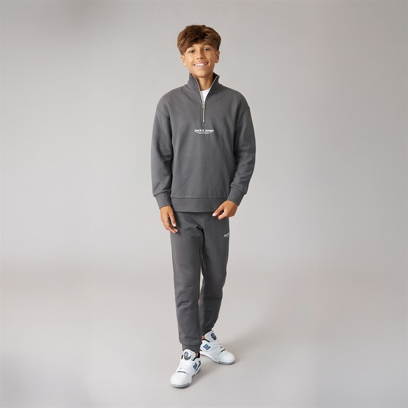 JACK & JONES Boys Vesterbro Quarter Zip Sweatshirt Tracksuit Asphalt