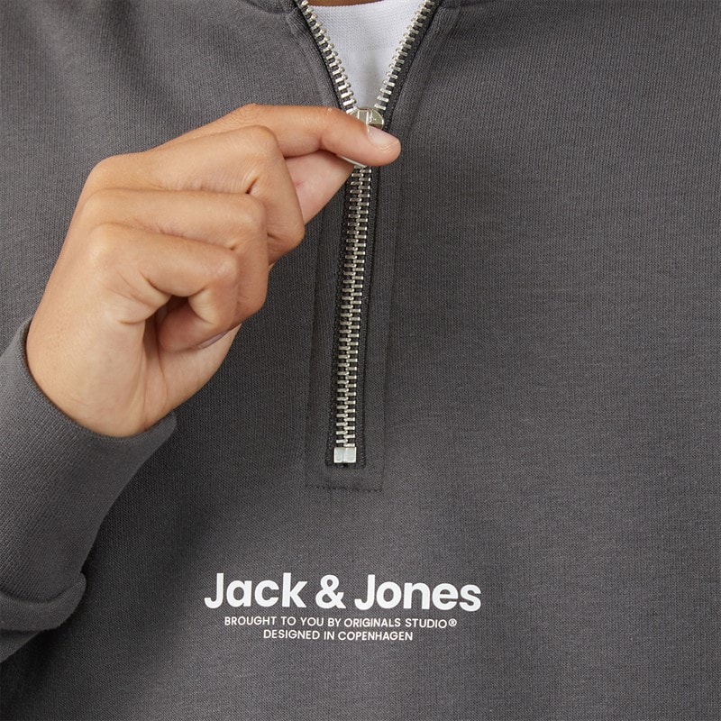 JACK & JONES Boys Vesterbro Quarter Zip Sweatshirt Tracksuit Asphalt - Image 3