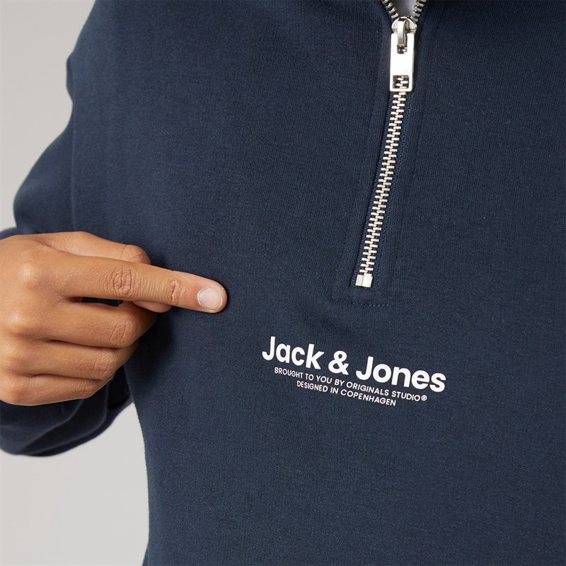 JACK & JONES Boys Vesterbro Quarter Zip Sweatshirt Tracksuit Navy Blazer - Image 3