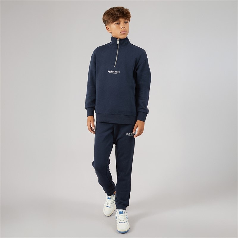 JACK & JONES Boys Vesterbro Quarter Zip Sweatshirt Tracksuit Navy Blazer - Image 4