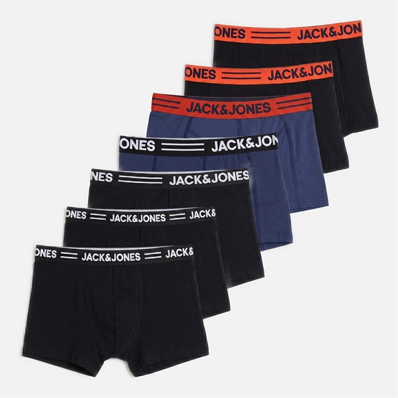 JACK & JONES Mens Sense Solid Seven Pack Trunks Black/Dark Navy/Dark Navy/Oceana/Oceana/Black/Black