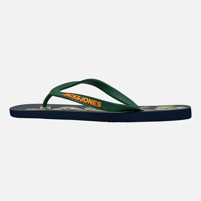 JACK & JONES Mens Palm Print Logo Flip Flops Navy Blazer/Verdant Green - Image 2