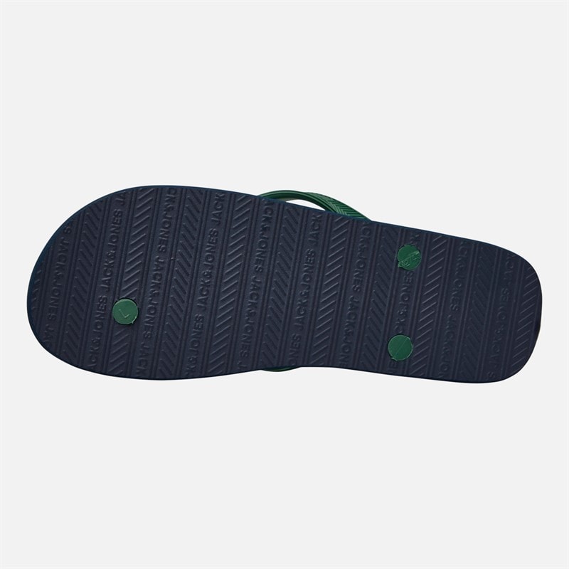 JACK & JONES Mens Palm Print Logo Flip Flops Navy Blazer/Verdant Green - Image 3