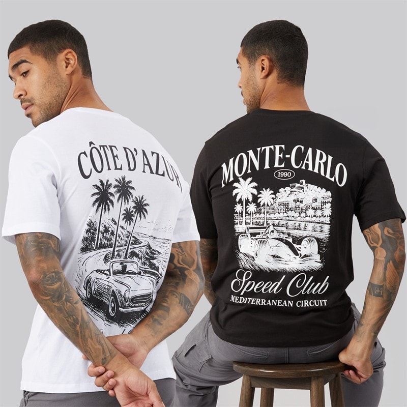 JACK & JONES Mens Carlo Print Two Pack T-Shirts /Black White - Image 1