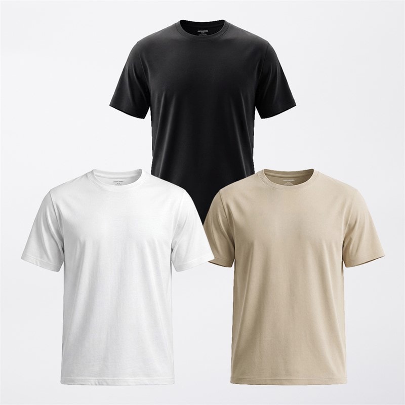JACK & JONES Mens Sota Print Three Pack T-Shirts /White/Ecru Black - Image 2