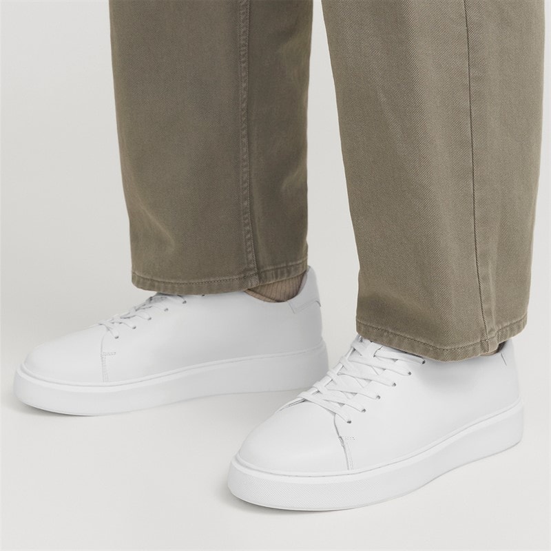 JACK & JONES Mens Stockholm Leather Trainers Bright White - Image 1