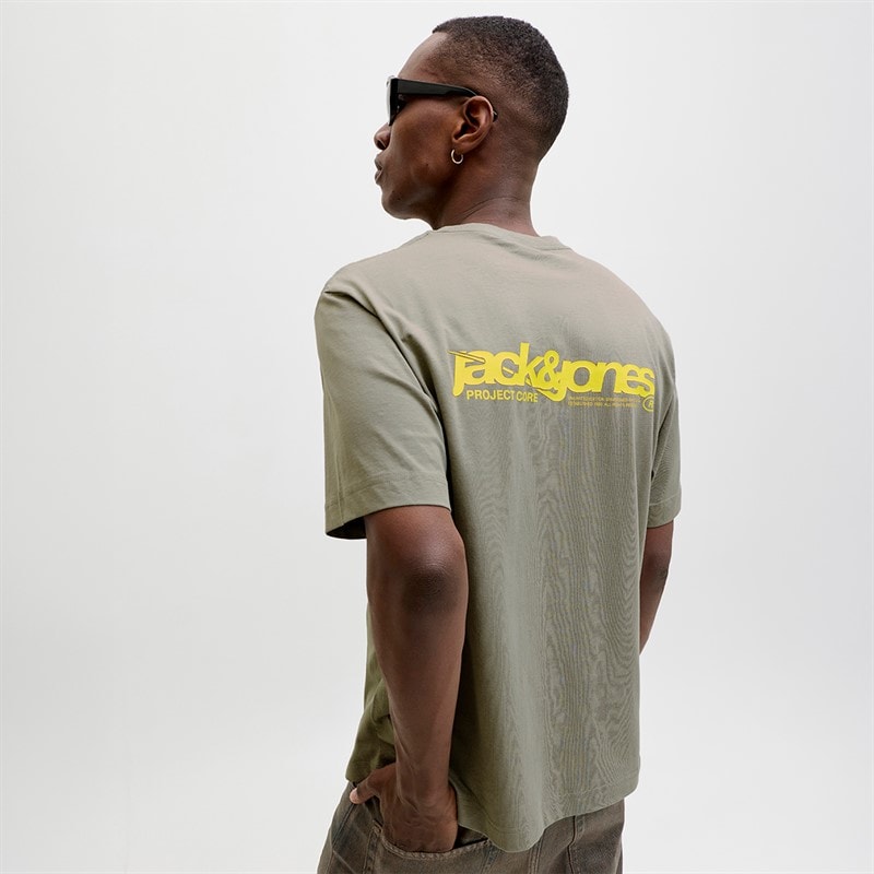 JACK & JONES Mens Union Back Print T-Shirt Shadow - Image 1