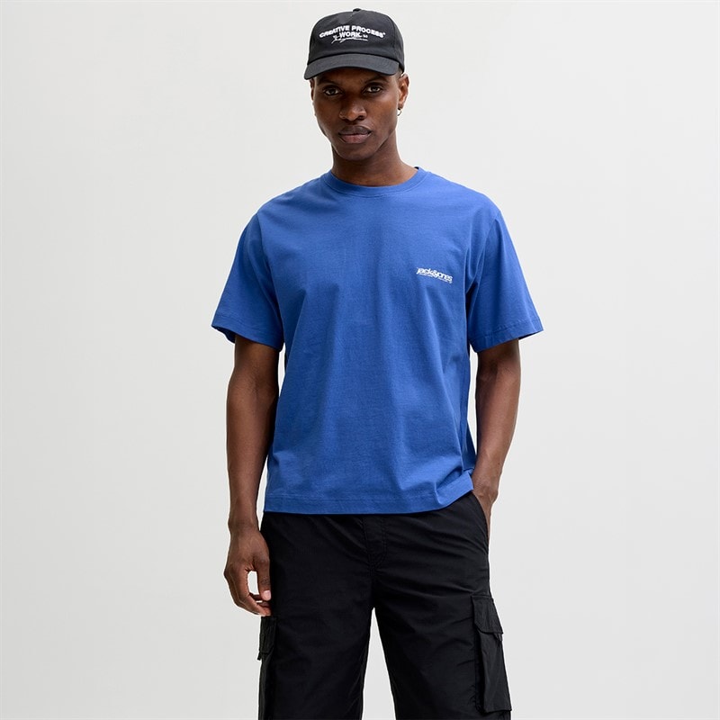 JACK & JONES Mens Union Back Print T-Shirt Beaucoup Blue - Image 1