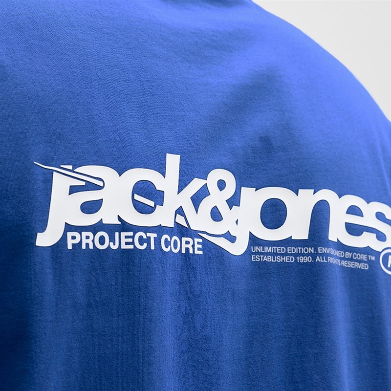 JACK & JONES Mens Union Back Print T-Shirt Beaucoup Blue - Image 3