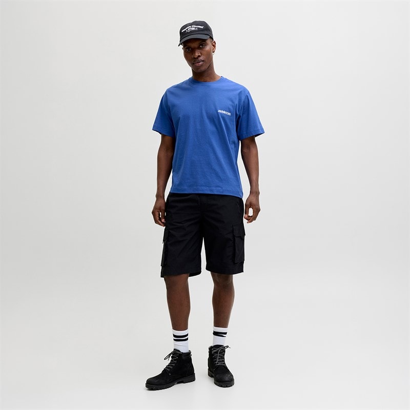 JACK & JONES Mens Union Back Print T-Shirt Beaucoup Blue - Image 4