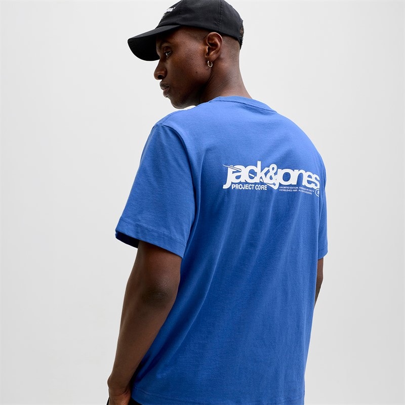 JACK & JONES Mens Union Back Print T-Shirt Beaucoup Blue - Image 5