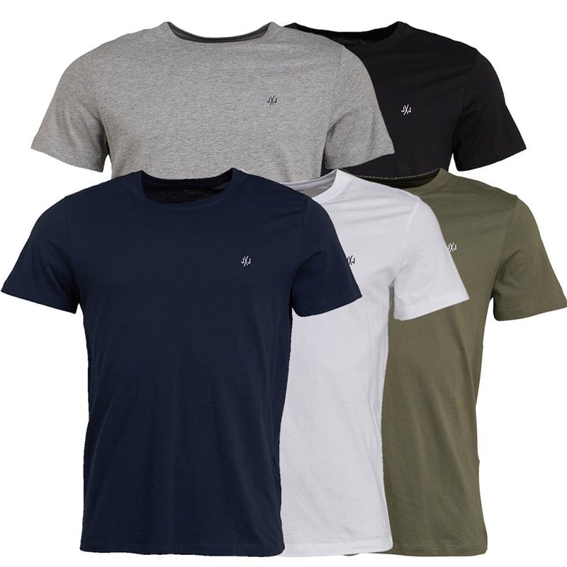 JACK & JONES Mens JXJ Five Pack T-Shirts Navy/White/Grey/Khaki/Black