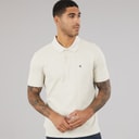 Calvin Klein Jeans Mens Short Sleeve Monogram Pique Polo Shirt Oatmeal