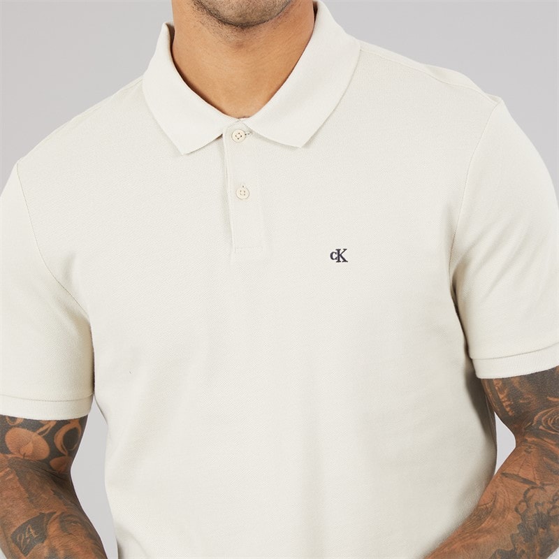 Calvin Klein Jeans Mens Short Sleeve Monogram Pique Polo Shirt Oatmeal - Image 3