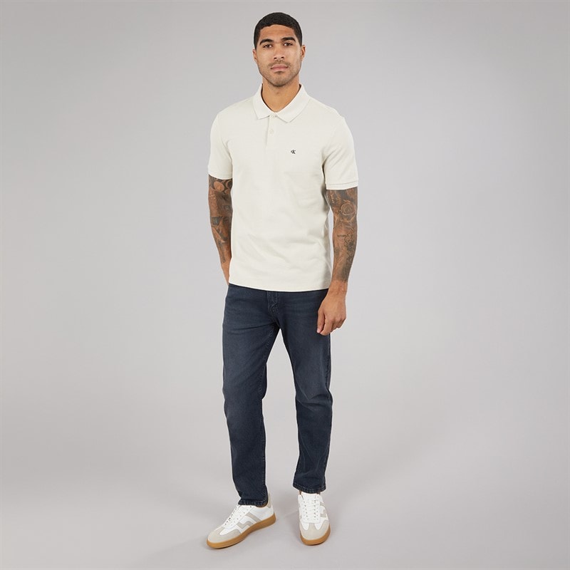 Calvin Klein Jeans Mens Short Sleeve Monogram Pique Polo Shirt Oatmeal - Image 4