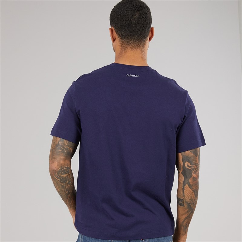Calvin Klein Jeans Mens Embroidered Logo T-Shirt Evening Blue - Image 2