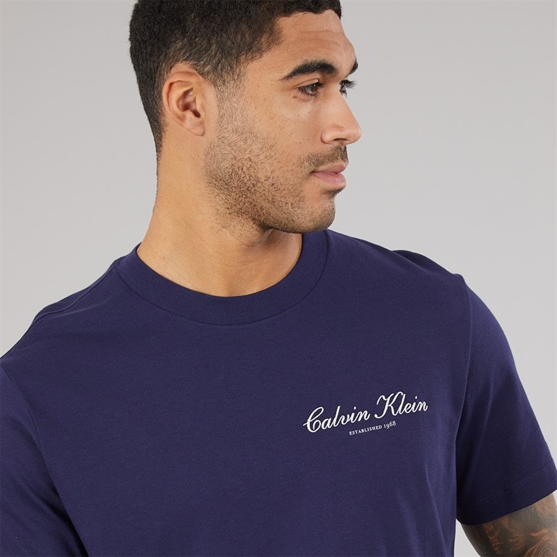 Calvin Klein Jeans Mens Embroidered Logo T-Shirt Evening Blue - Image 3