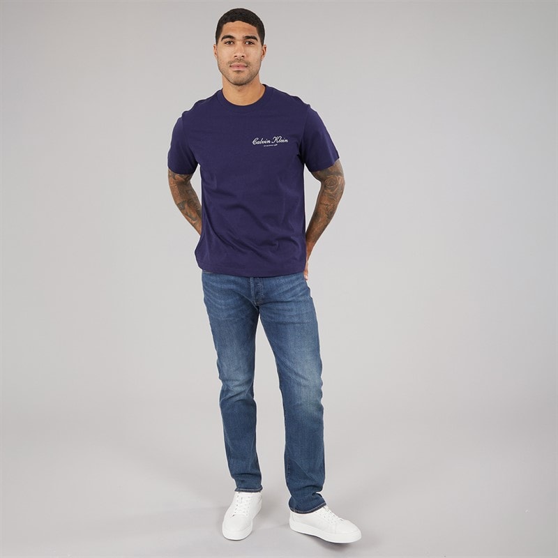 Calvin Klein Jeans Mens Embroidered Logo T-Shirt Evening Blue - Image 4