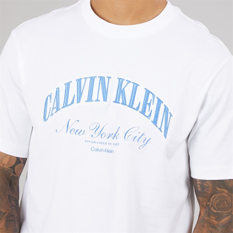 Calvin Klein Jeans Mens Embroidered NYC Logo Graphic T-Shirt Bright White - Image 3