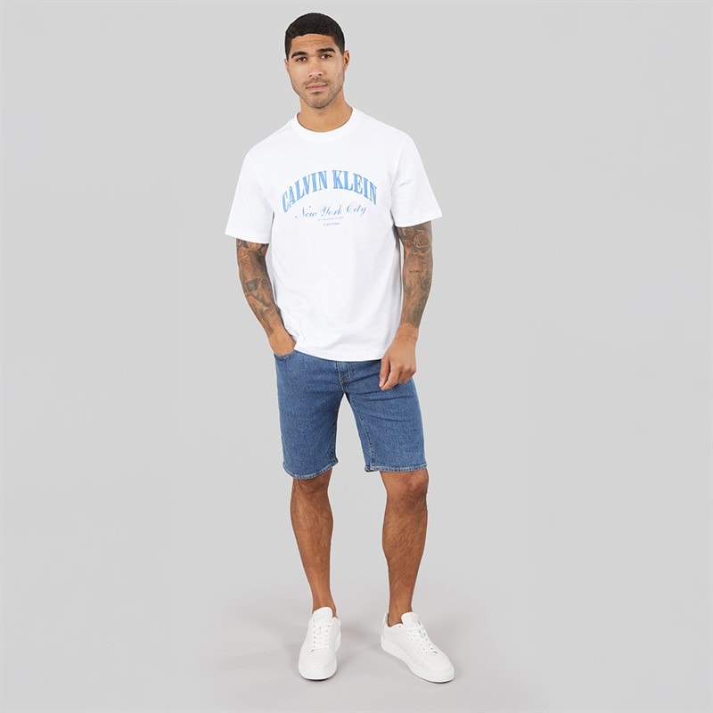 Calvin Klein Jeans Mens Embroidered NYC Logo Graphic T-Shirt Bright White - Image 4
