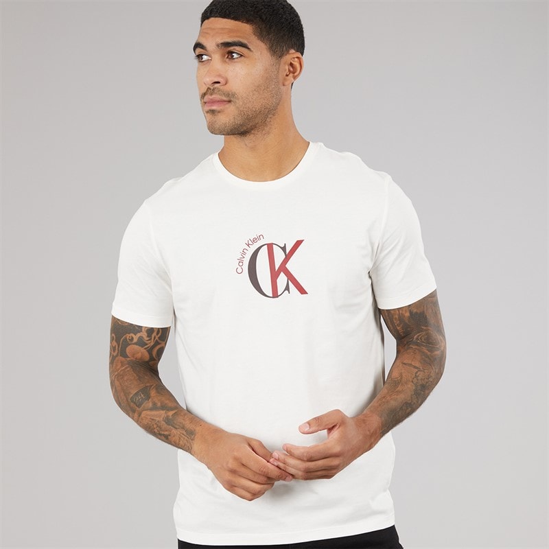 Calvin Klein Jeans Mens CKJ Logo Graphic T-Shirt White Greige