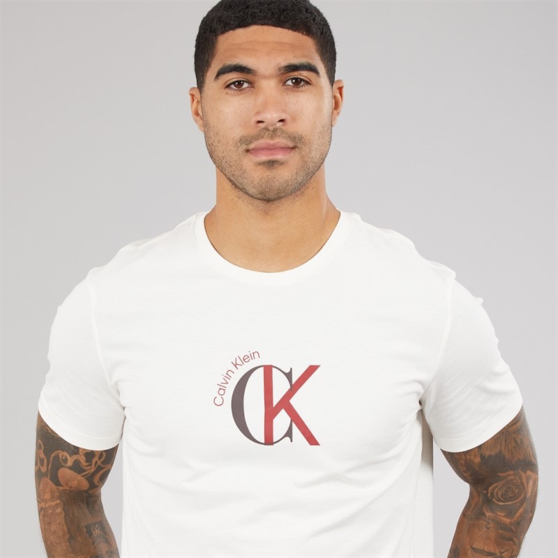 Calvin Klein Jeans Mens CKJ Logo Graphic T-Shirt White Greige - Image 3