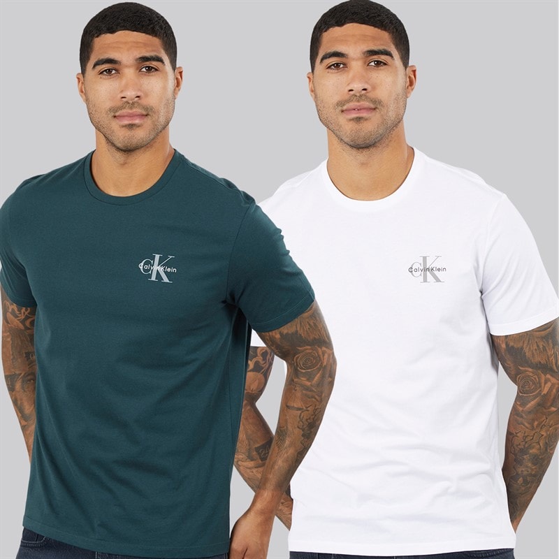 Calvin Klein Jeans Mens Classic Two Pack T-Shirts Bright White/Dark Teal - Image 1