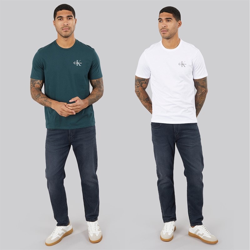 Calvin Klein Jeans Mens Classic Two Pack T-Shirts Bright White/Dark Teal - Image 4