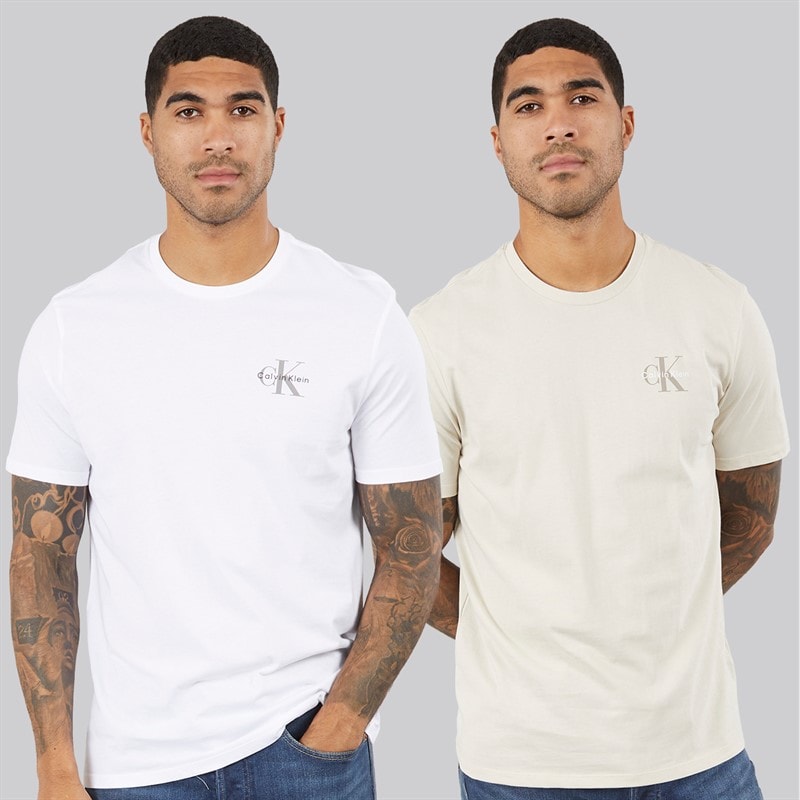 Calvin Klein Jeans Mens Classic Two Pack T-Shirts Bright White/Oatmeal