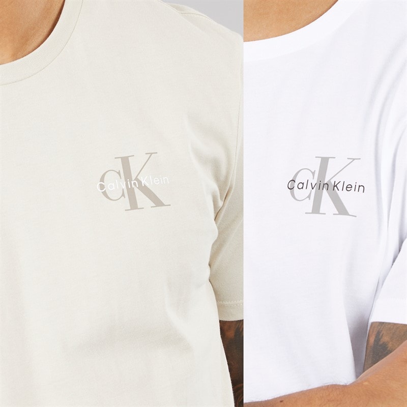 Calvin Klein Jeans Mens Classic Two Pack T-Shirts Bright White/Oatmeal - Image 3