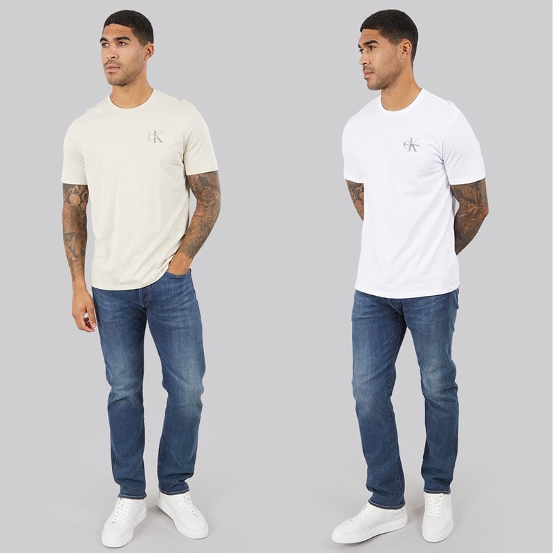 Calvin Klein Jeans Mens Classic Two Pack T-Shirts Bright White/Oatmeal - Image 4