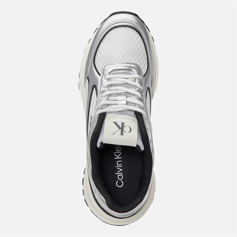 Calvin Klein Jeans Womens Hike Runner Trainers Silver/Black/Bright White - Image 4