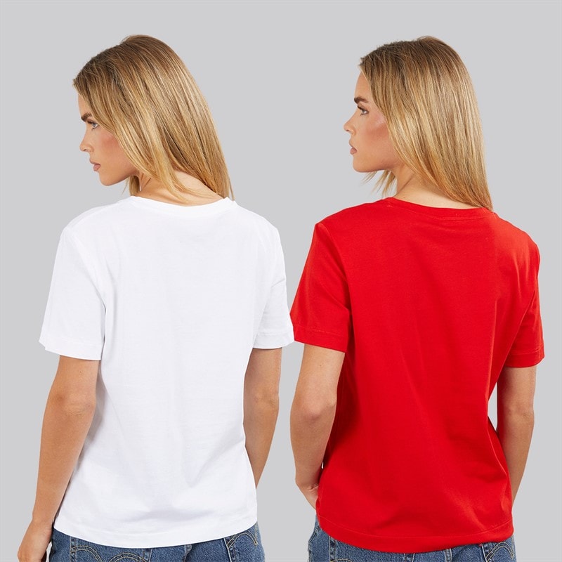 Calvin Klein Jeans Womens Logo Two Pack V-Neck T-Shirts Adrenaline Rush/Brilliant White - Image 2