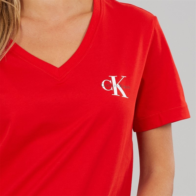 Calvin Klein Jeans Womens Logo Two Pack V-Neck T-Shirts Adrenaline Rush/Brilliant White - Image 3
