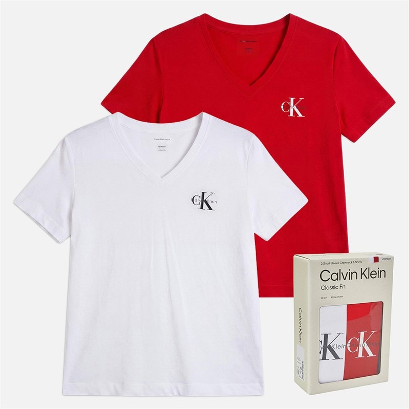 Calvin Klein Jeans Womens Logo Two Pack V-Neck T-Shirts Adrenaline Rush/Brilliant White - Image 5