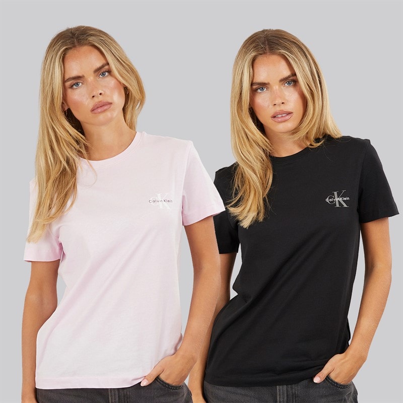 Calvin Klein Jeans Womens Monologo Two Pack T-Shirts Cradle Pink/Black