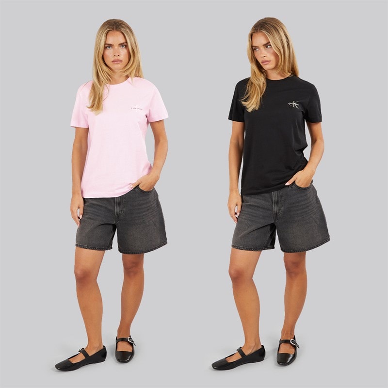 Calvin Klein Jeans Womens Monologo Two Pack T-Shirts Cradle Pink/Black - Image 4