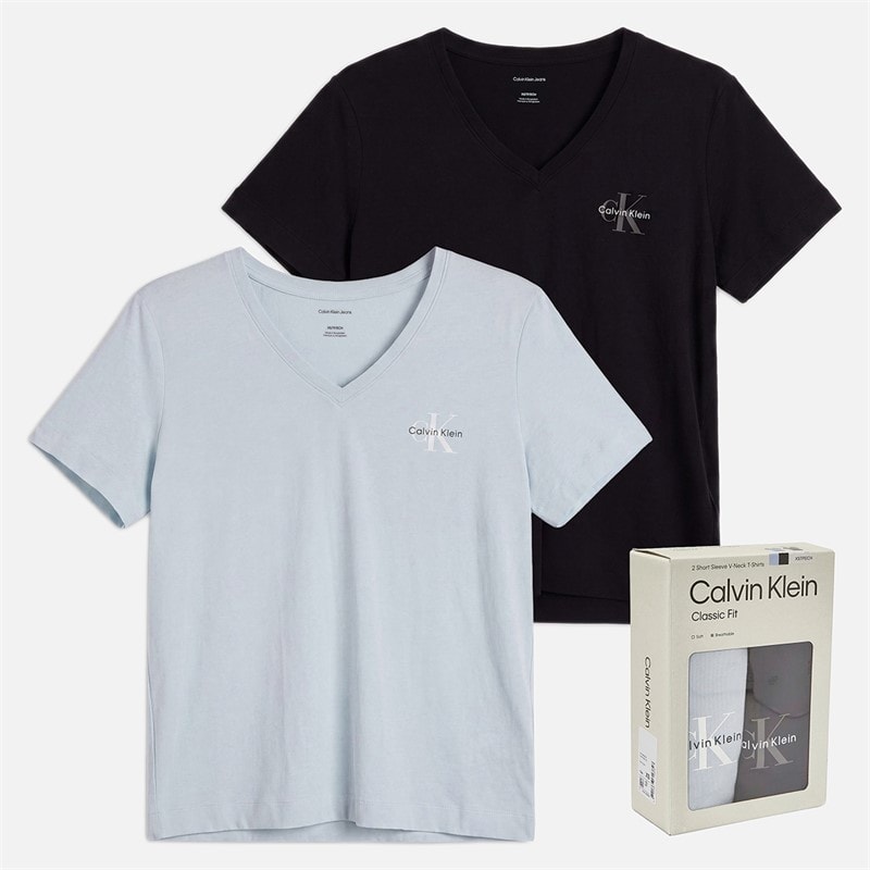 Calvin Klein Jeans Womens Monologo Two Pack V-Neck T-Shirts Plein Air/Black - Image 5
