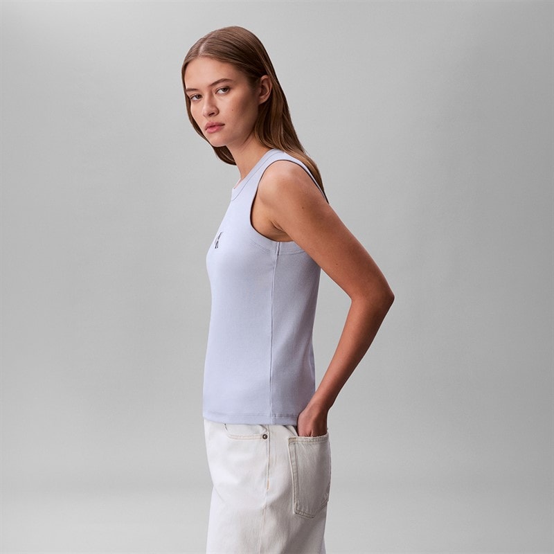 Calvin Klein Jeans Womens Monologo Rib Tank Top Breezy Blue - Image 3