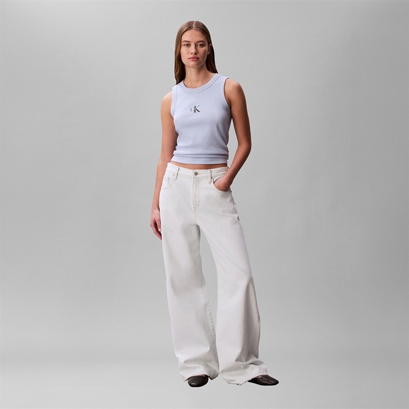 Calvin Klein Jeans Womens Monologo Rib Tank Top Breezy Blue - Image 4