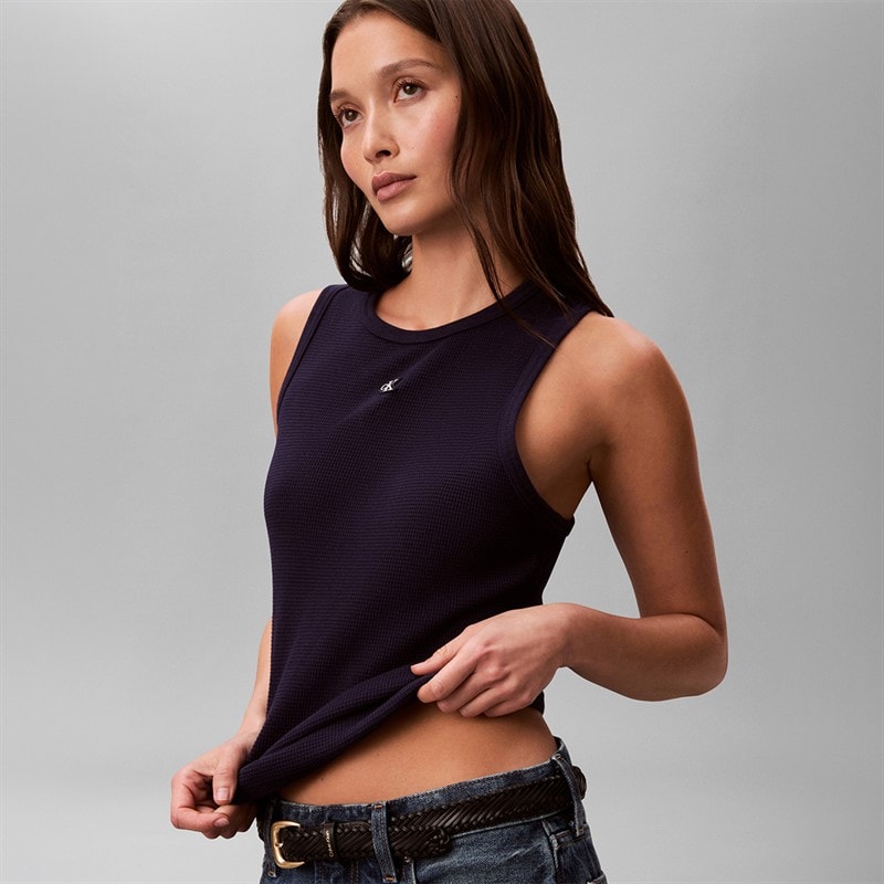 Calvin Klein Jeans Womens Monogram Patch Vest Evening Blue - Image 3