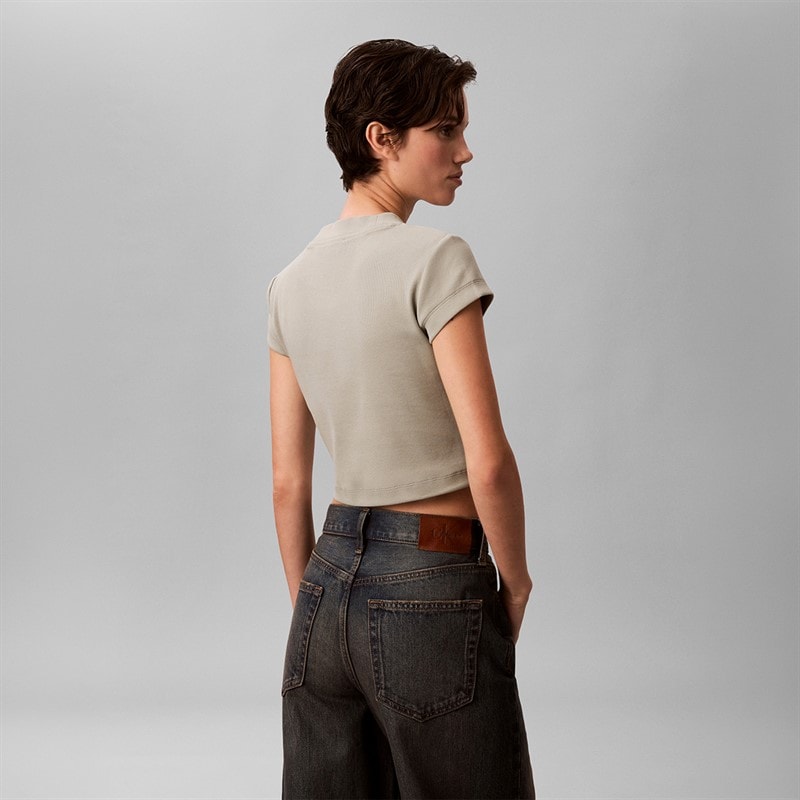 Calvin Klein Jeans Womens Monologo Rib T-Shirt Shadow - Image 2