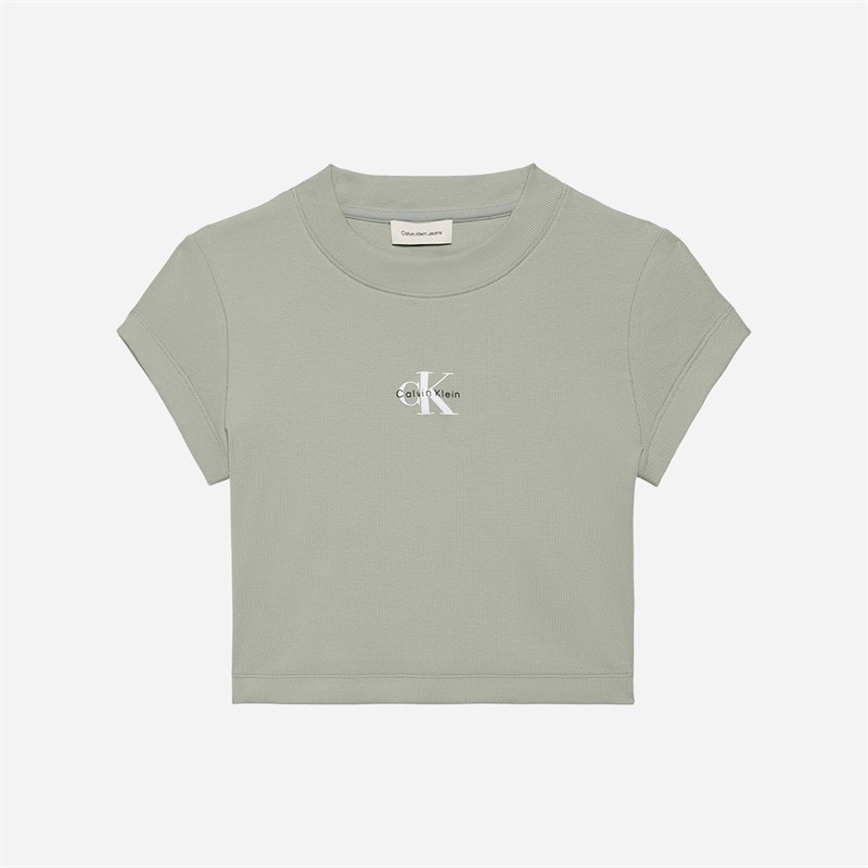Calvin Klein Jeans Womens Monologo Rib T-Shirt Shadow - Image 3