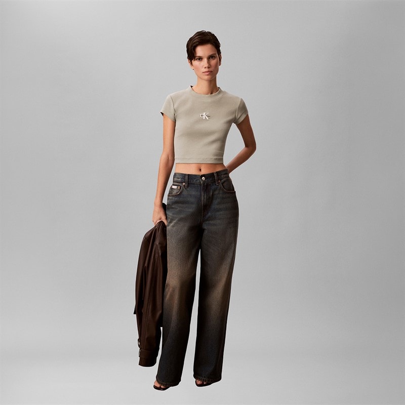 Calvin Klein Jeans Womens Monologo Rib T-Shirt Shadow - Image 4