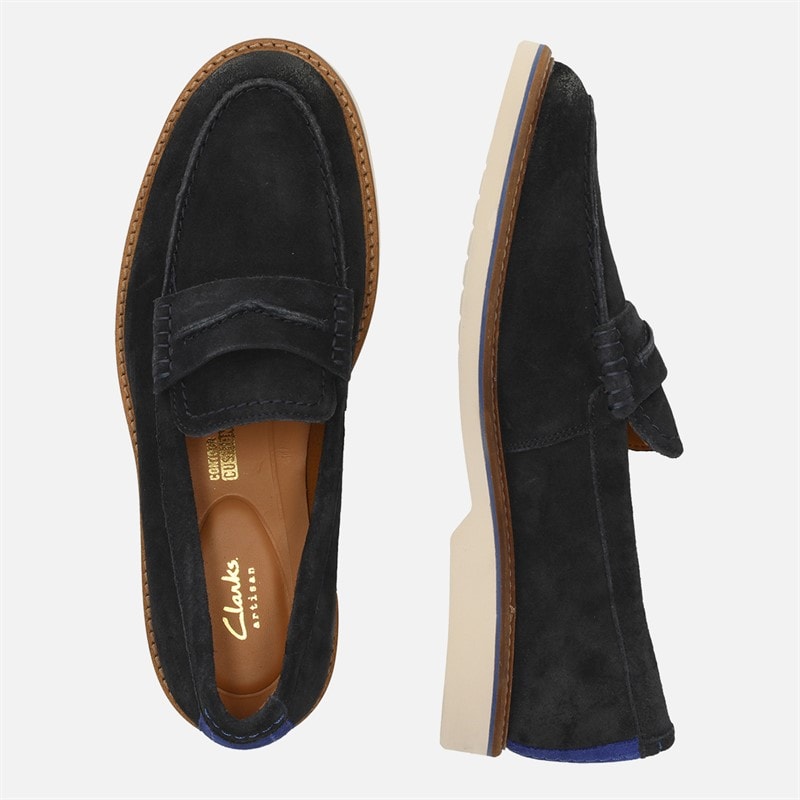 Clarks Mens Premium Atticus LT Slip Shoes Navy Suede - Image 4