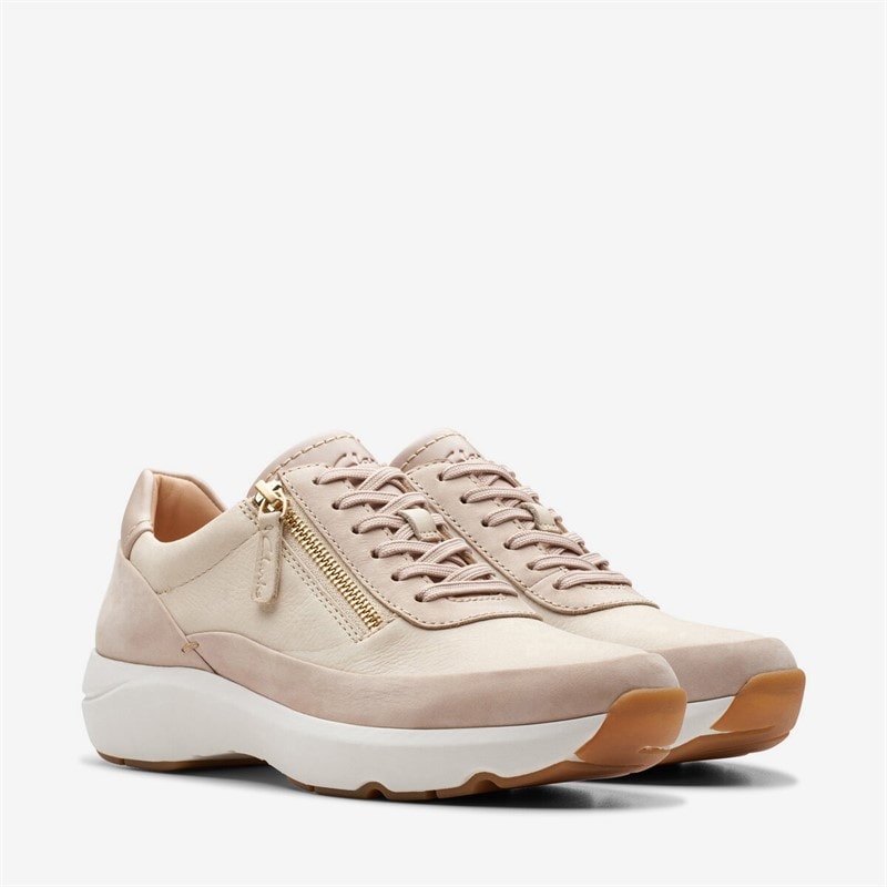 Clarks Premium Womens Tivoli Side Zip Trainers 1242 Sand Combi - Image 2